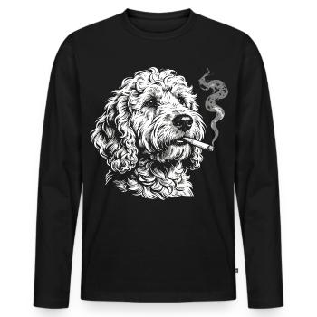 Smoking Goldendoodle : Drôle de dessin de mème de chien - T-shirt manches longues Premium bio Homme - noir - Devant - Nico (187cm)