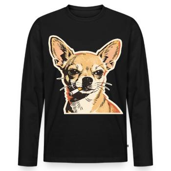 Chihuahua fumant : design de mème de chien drôle - T-shirt manches longues Premium bio Homme - noir - Devant - Nico (187cm)
