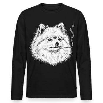 Smoking Pomeranian : Mème drôle de Pomeranian - T-shirt manches longues Premium bio Homme - noir - Devant - Nico (187cm)
