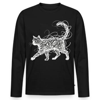 Minimalistisches Scribble Katze Line Art Japanisch - Männer Premium Bio Langarmshirt - Schwarz - Vorne - Nico (187cm)