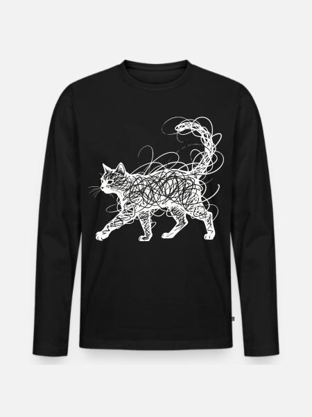 Minimalistisk krusedulle katte-stregkunst japansk - Premium økologisk langærmet T-shirt til mænd - sort
