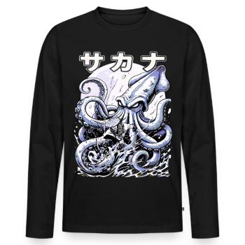 Japan Fisherman Kraken Fight – Ukiyo-e Squid - Men's Premium Organic Long Sleeve Shirt - black - Front - Nico (187cm)
