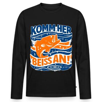 Come here, take a bite! – Fishing Saying - Men's Premium Organic Long Sleeve Shirt - black - Front - Nico (187cm)
