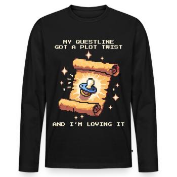 Questline Plot Twist | Baby hat alles geändert - Männer Premium Bio Langarmshirt - Schwarz - Vorne - Nico (187cm)