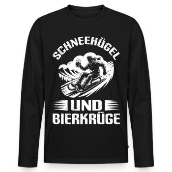 Rodel Piste SCHNEEHÜGEL UND BIERKRÜGE LUSTIG - Männer Premium Bio Langarmshirt - Schwarz - Vorne - Nico (187cm)
