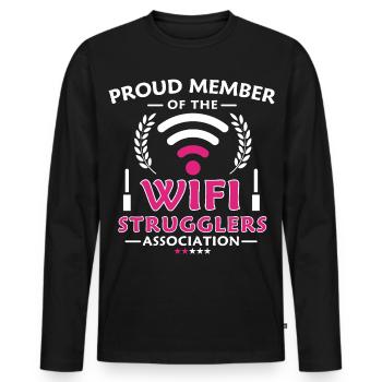 Stolzes Mitglied der Wifi Strugglers Association - Männer Premium Bio Langarmshirt - Schwarz - Vorne - Nico (187cm)