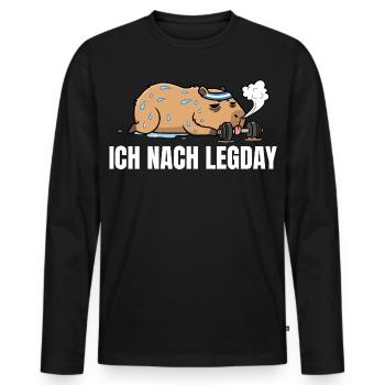 Legday Kraftsport - Lustiges Capybara Workout - Männer Premium Bio Langarmshirt - Schwarz - Vorne - Nico (187cm)