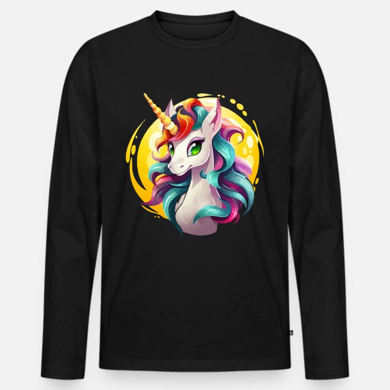 Regenbogenunicorn in Sonnencircle - Männer Premium Bio Langarmshirt - Schwarz