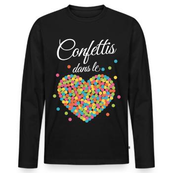 Festive Confetti Heart - Men's Premium Organic Long Sleeve Shirt - black - Front - Nico (187cm)