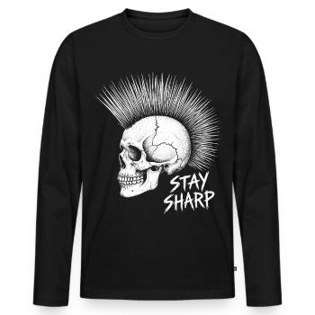Stay Sharp Punk Skull – Iroquois Skull Design - Men's Premium Organic Long Sleeve Shirt - black - Front - Nico (187cm)