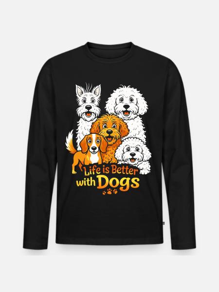 Life is Better with Dogs - Männer Premium Bio Langarmshirt - Schwarz