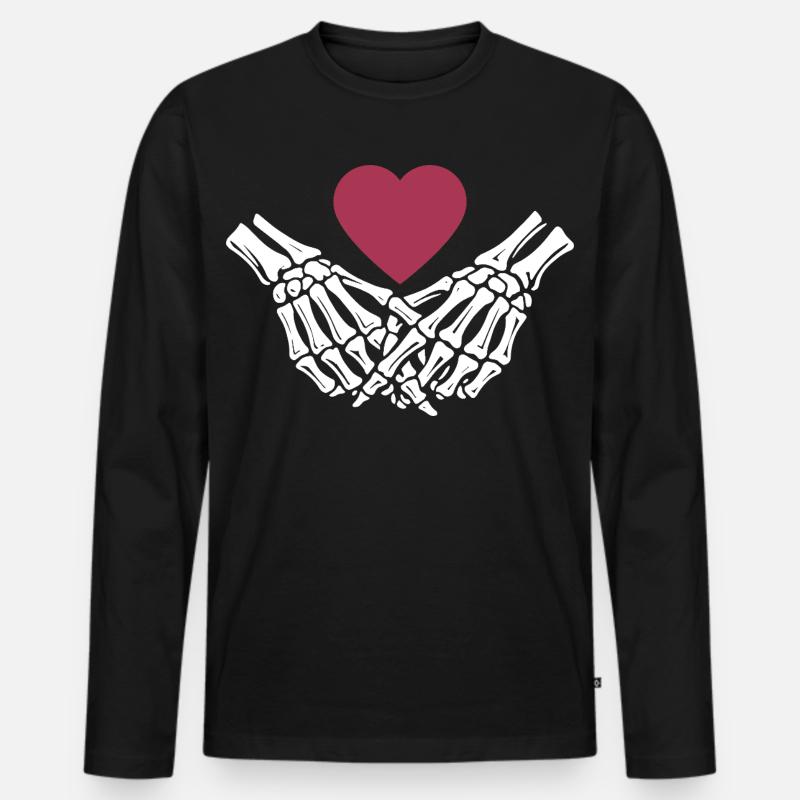 ewige Liebe | Knochenhände | Skelett | Herz - Männer Premium Bio Langarmshirt - Schwarz