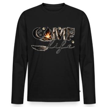 Camp Life – Lagerfeuer, Natur & Freiheit - Männer Premium Bio Langarmshirt - Schwarz - Vorne - Nico (187cm)
