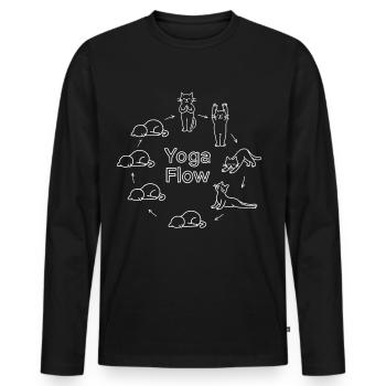 Katzen Yoga Flow Ehrlicher Sonnengruß White Line - Männer Premium Bio Langarmshirt - Schwarz - Vorne - Nico (187cm)