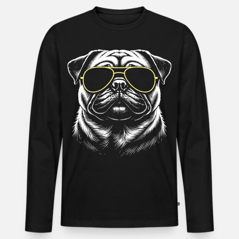 Mops Kopf - Männer Premium Bio Langarmshirt - Schwarz
