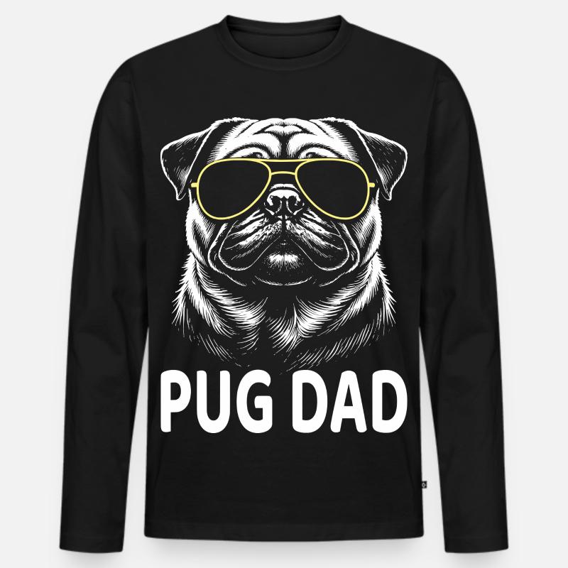 Mops Dad - Männer Premium Bio Langarmshirt - Schwarz