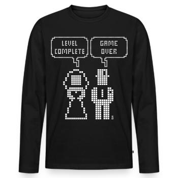 Niveau Terminé – Game Over (Mariage Enterrement de Vie de Garçon Pixel W) - T-shirt manches longues Premium bio Homme - noir - Devant - Nico (187cm)