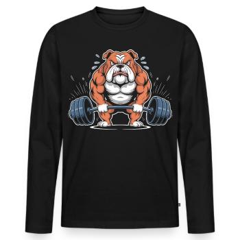 Kraftbulldogge beim Heben - Männer Premium Bio Langarmshirt - Schwarz - Vorne - Nico (187cm)