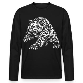 Wilder Panda – Tribal Bären Motiv - Männer Premium Bio Langarmshirt - Schwarz - Vorne - Nico (187cm)