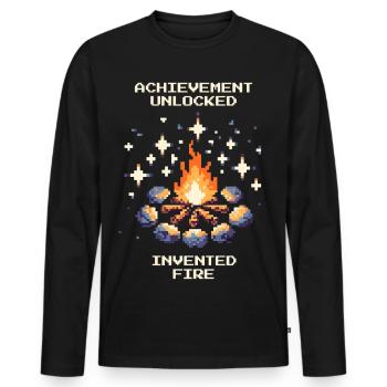Feuer erfunden | Steinzeit Höhlenmensch - Männer Premium Bio Langarmshirt - Schwarz - Vorne - Nico (187cm)