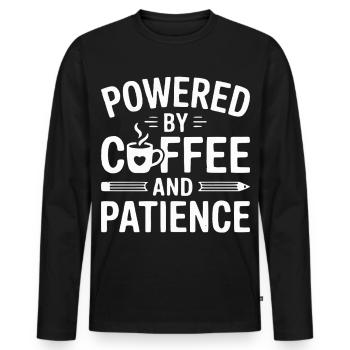 Powered by Coffee and Patience - Men's Premium Organic Long Sleeve Shirt - black - Front - Nico (187cm)