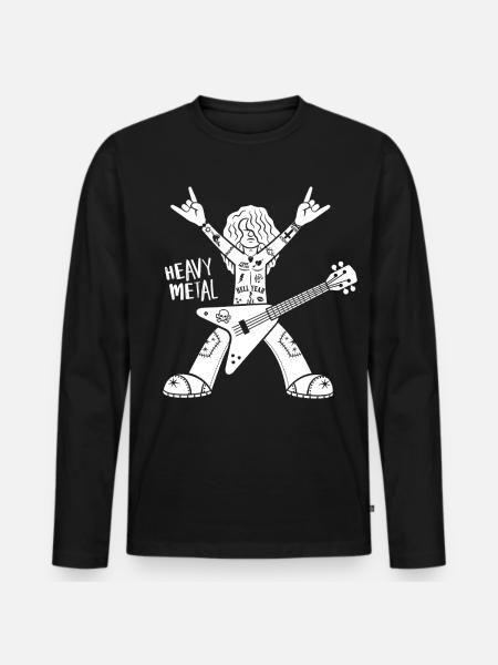 Heavy-Metal-Gitarrist im Cartoon-Stil - Männer Premium Bio Langarmshirt - Schwarz