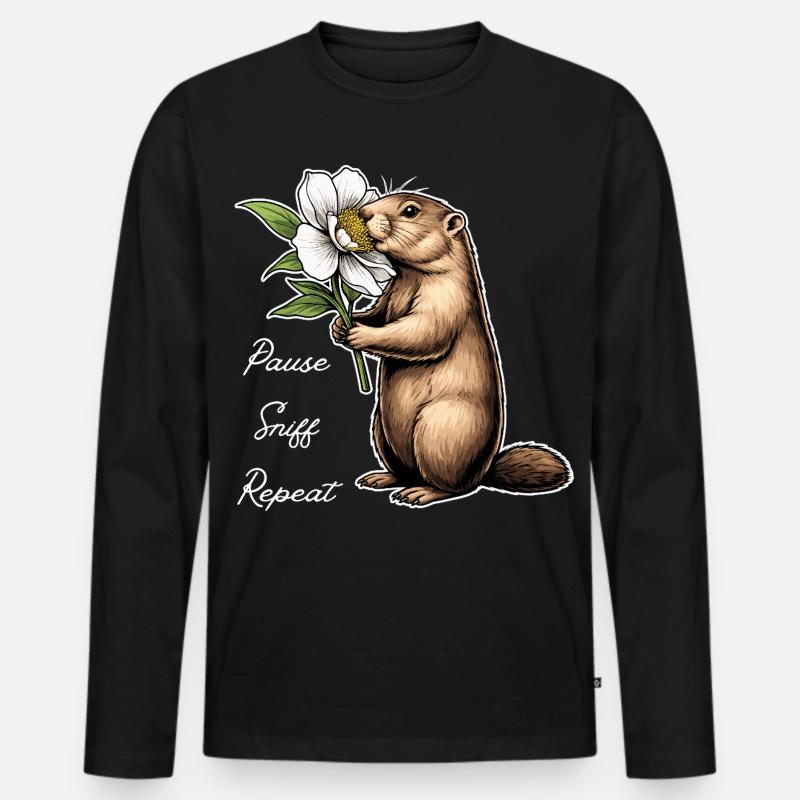 Murmeltier: Pause, Schnuppern, Weitermachen - Männer Premium Bio Langarmshirt - Schwarz