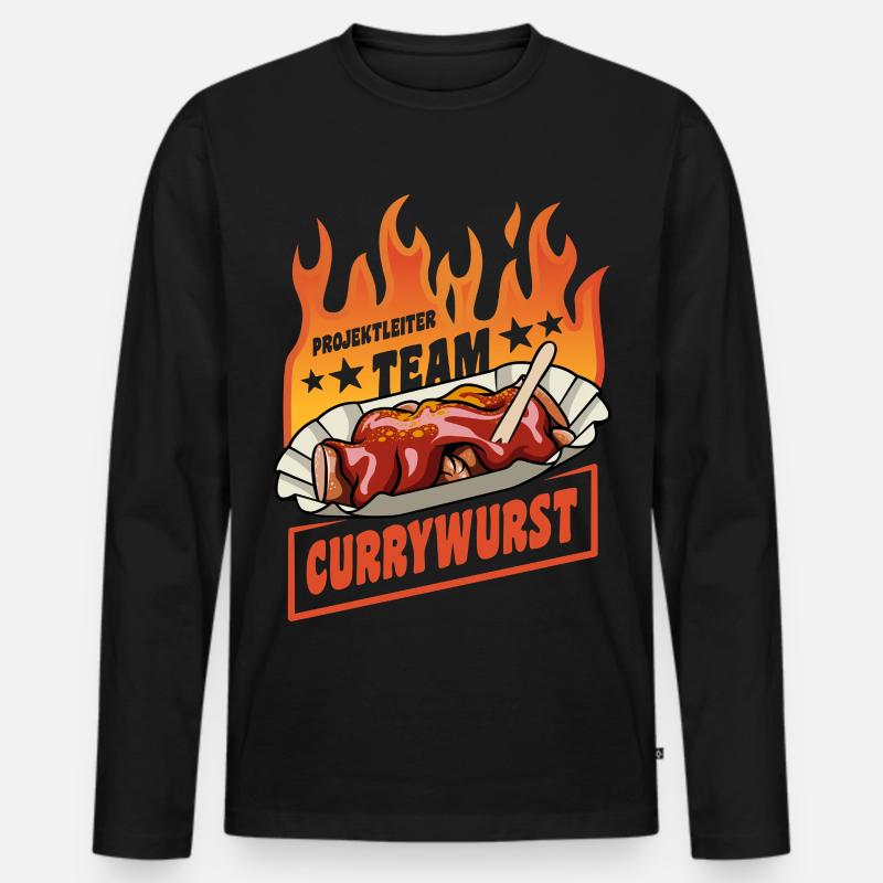 Projektleiter Team Currywurst | Fast Food Flammen - Männer Premium Bio Langarmshirt - Schwarz