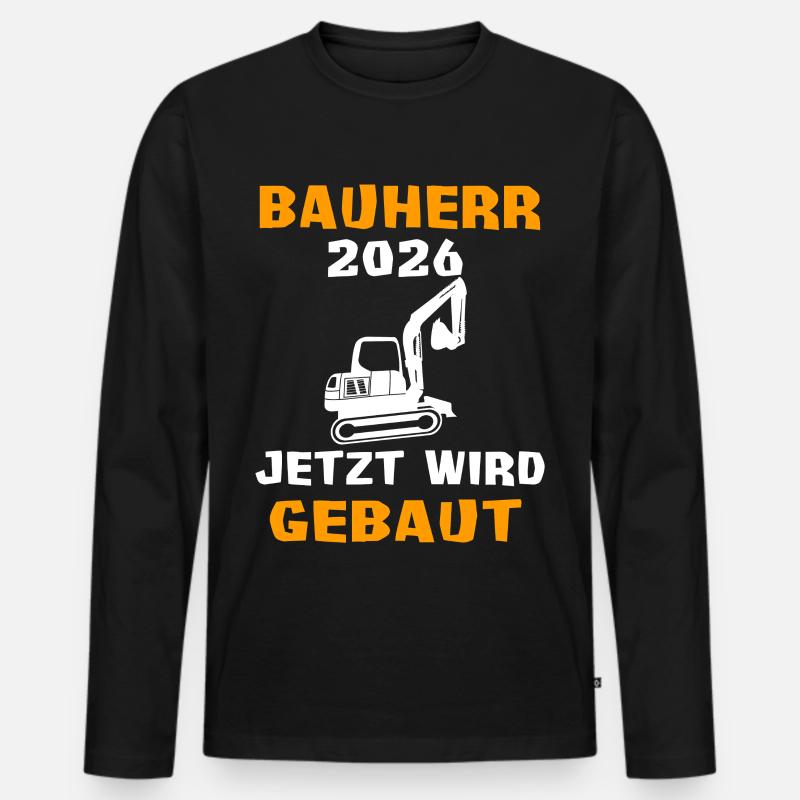 Bauherr Bagger Hausbau Traumhaus - Männer Premium Bio Langarmshirt - Schwarz