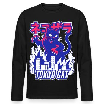 Chat monstre rétro - T-shirt manches longues Premium bio Homme - noir - Devant - Nico (187cm)