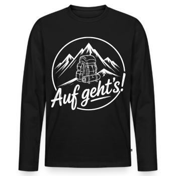 Auf geht's Bergabenteuer - Männer Premium Bio Langarmshirt - Schwarz - Vorne - Nico (187cm)