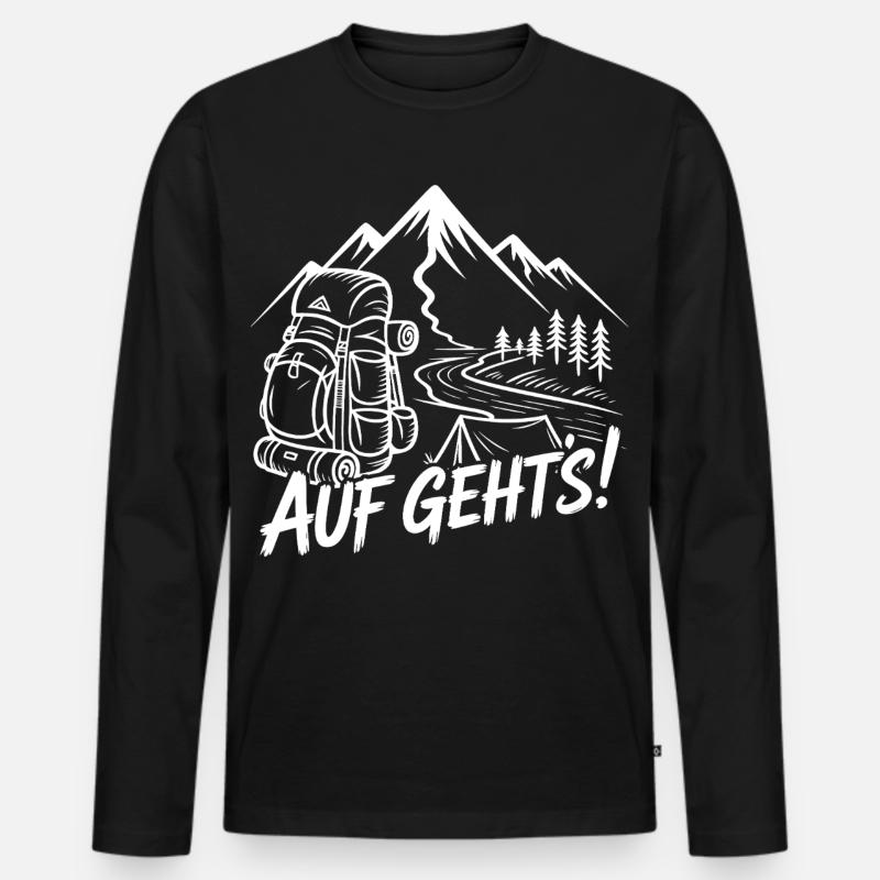 Bergabenteuer Wandern mit Rucksack - Männer Premium Bio Langarmshirt - Schwarz