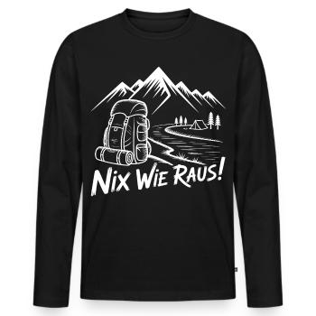 Nix Wie Raus Bergwanderung - Männer Premium Bio Langarmshirt - Schwarz - Vorne - Nico (187cm)