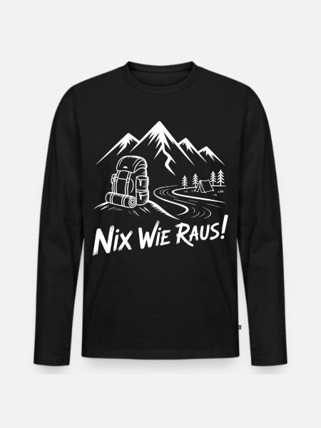 Nix Wie Raus Bergwanderabenteuer - Männer Premium Bio Langarmshirt - Schwarz