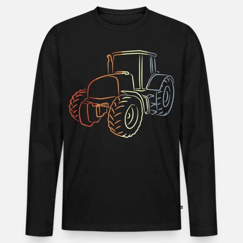Retro Traktor Skizze - Männer Premium Bio Langarmshirt - Schwarz