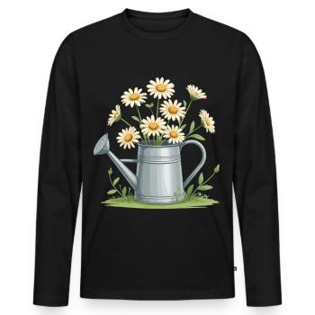 Daisies in the watering can - Men's Premium Organic Long Sleeve Shirt - black - Front - Nico (187cm)