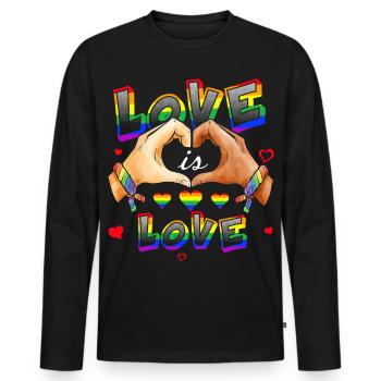 L’amour, c’est l’amour, cœurs arc-en-ciel - T-shirt manches longues Premium bio Homme - noir - Devant - Nico (187cm)