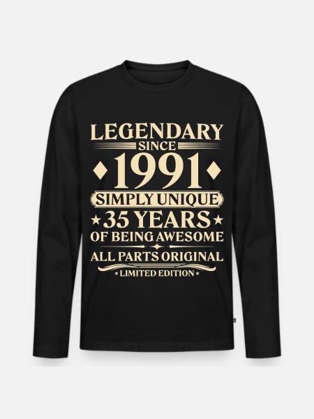 1991 Vintage Born Unik 35-års fødselsdag - Premium økologisk langærmet T-shirt til mænd - sort