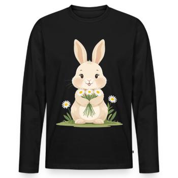 Delicate bunny with daisies - Men's Premium Organic Long Sleeve Shirt - black - Front - Nico (187cm)
