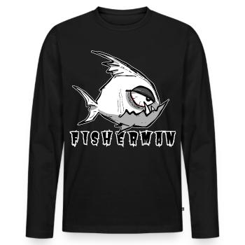 Lustiges Angler Motiv im Cartoon Stil, Fisherman - Männer Premium Bio Langarmshirt - Schwarz - Vorne - Nico (187cm)