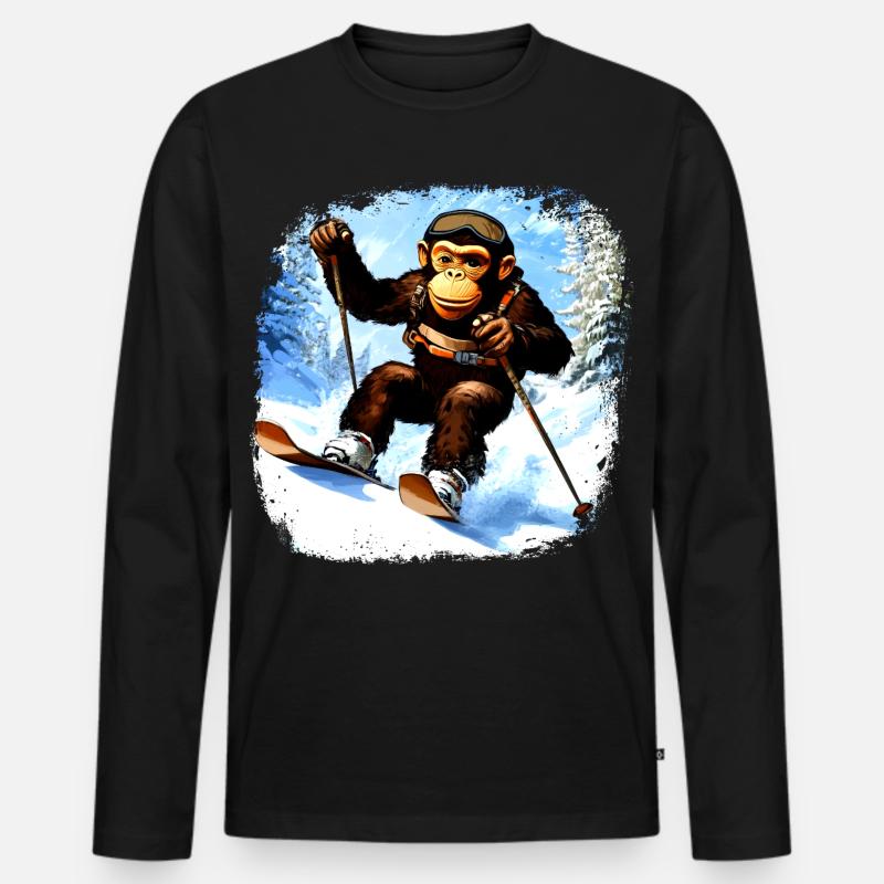 Affen Ski - Männer Premium Bio Langarmshirt - Schwarz