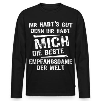 Receptionist - Men's Premium Organic Long Sleeve Shirt - black - Front - Nico (187cm)