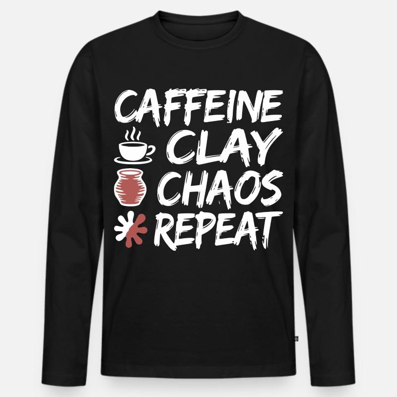 Caffeine Clay Chaos Repeat Design - Männer Premium Bio Langarmshirt - Schwarz