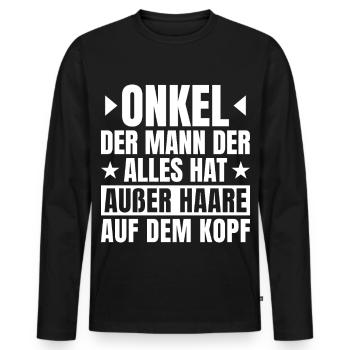 Onkel mit Glatze Spruch - Männer Premium Bio Langarmshirt - Schwarz - Vorne - Nico (187cm)