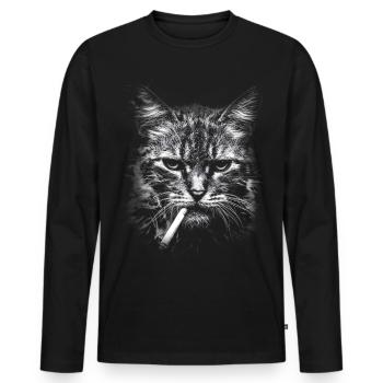 Rauchen, Zigarette, Katze raucht eine Zigarette - Männer Premium Bio Langarmshirt - Schwarz - Vorne - Nico (187cm)