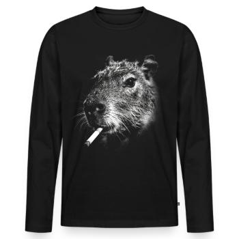 Rauchen, Zigarette, Capybara raucht eine Zigarette - Männer Premium Bio Langarmshirt - Schwarz - Vorne - Nico (187cm)