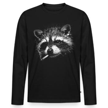 Rauchen, Zigarette, Waschbär raucht eine Zigarette - Männer Premium Bio Langarmshirt - Schwarz - Vorne - Nico (187cm)