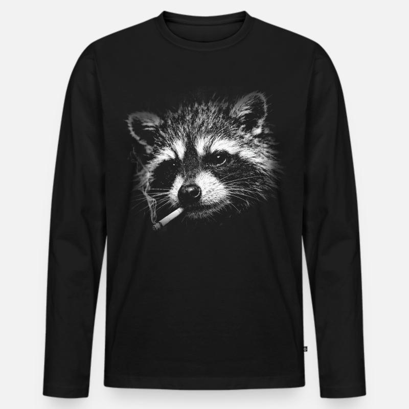 Rauchen, Zigarette, Waschbär raucht eine Zigarette - Männer Premium Bio Langarmshirt - Schwarz