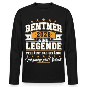 Retraités 2026 - Une légende quitte le site - T-shirt manches longues Premium bio Homme - noir - Devant - Nico (187cm)