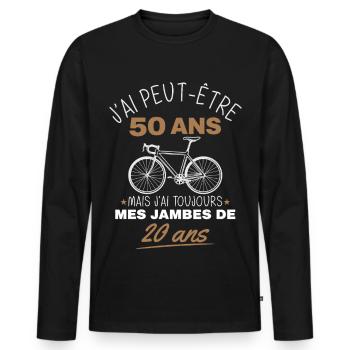 50 years old humor bike legs of 20 years old - Men's Premium Organic Long Sleeve Shirt - black - Front - Nico (187cm)